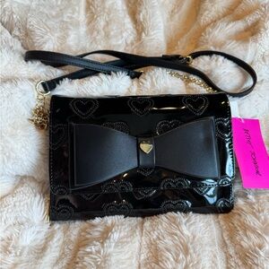 Betsey Johnson Black Crossbody Bag with Bow Detail